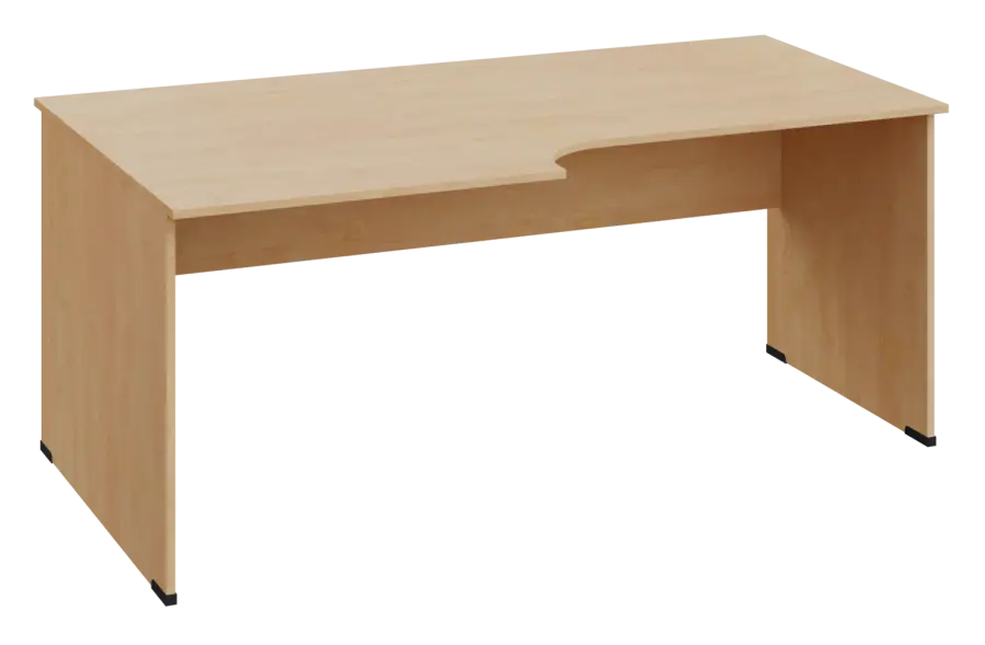 ERL 28 - 188 stůl kancelářský, rohový, levý, dřevěná podnož, deska 25 mm, široký 1800 mm, bříza světlá